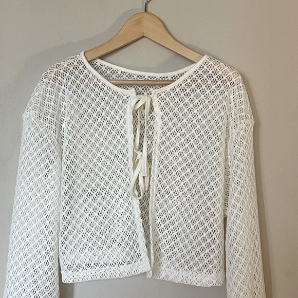 Knitted Hollow Out Top With Ribbon Tie T12 - Picture 8 of 10